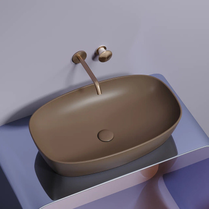 Умывальник чаша накладная овальная (цвет Темно-Коричневый Матовый) 600*380*138мм