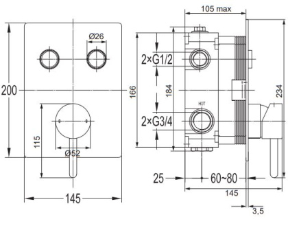 Смеситель для душа скрытого монтажа OMNIRES Y Y1235GCCR (хром)