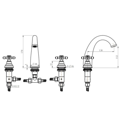 Смеситель для умывальника на 3 отверстия, Camelia бронза_Комплект