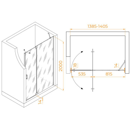 Душевая дверь 140*200 RGW HO-014-B Чёрный/Прозрачное/8 мм (EasyClean)