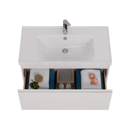 Тумба Lemark VEON MINI 90см под 1 раковину, подвесная, с 1 ящик, цвет корпуса, фасада: Белый глянец