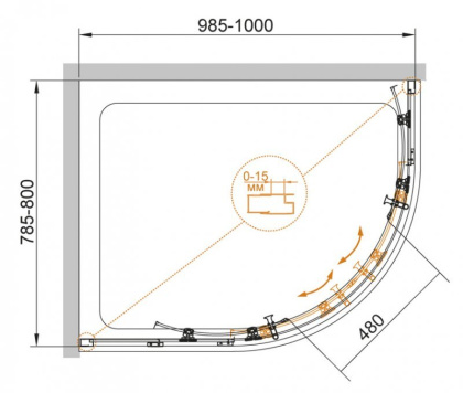 ECO-O-RH-2-100/80-P-Cr Душевой уголок