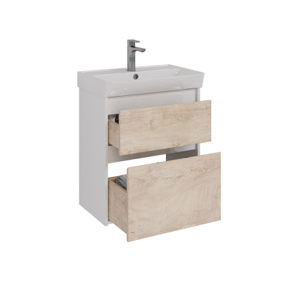 Тумба Lemark COMBI 60см под 1 раковину, подвесная/напольная, 2 ящика, цвет фасада: Дуб кантри, цвет корпуса: Белый глянец