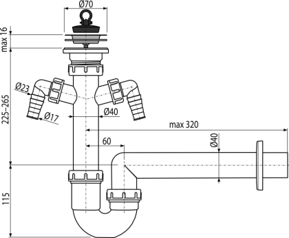 Сифон трубчатый с нержавеющей peшeткой DN70 и двумя штуцерами Сифон трубчатый с нержавеющей peшeткой DN70 и двумя штуцерами