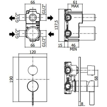 Смеситель для душа Paffoni Rock RO018CR (с внутренней частью)
