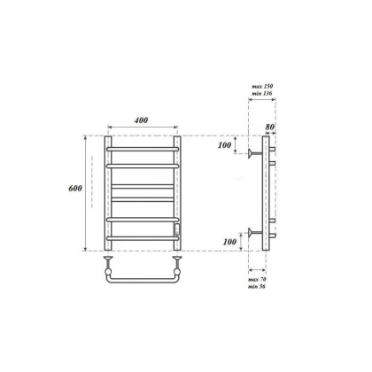 Полотенцесушитель электрический Point Сатурн PN90846B П6 400x600 диммер справа, черный Полотенцесушитель электрический Point Сатурн PN90846B П6 400x600 диммер справа, черный