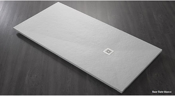 BASE Поддон радиусный из искусственного мрамора (акрон) с сифоном и решеткой из нерж. стали в комплекте, PLATO/BASE/SLATE/90/ANG/NEGRO/90x90, структур