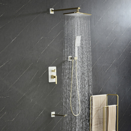 Встраиваемый смеситель с верхним душем 29х19 см, излив 18 см, латунь/белый/золото Встраиваемый смеситель с верхним душем 29х19 см, излив 18 см, латунь/белый/золото