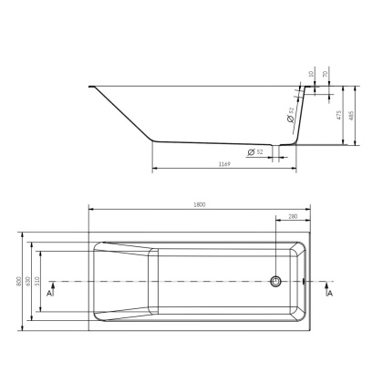 Ванна прямоугольная CREA 180x80 белый Ванна прямоугольная CREA 180x80 белый