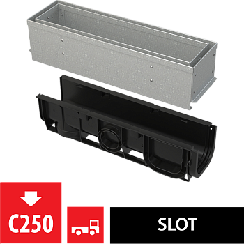 Щелевой дренажный канал с асимметричной сервисной надставкой 100 мм, оцинкованная сталь