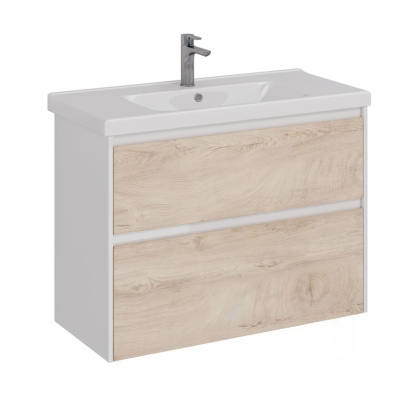 Тумба Lemark COMBI 100см под 1 раковину, подвесная/напольная, 2 ящика, цвет фасада: Дуб кантри, цвет корпуса: Белый глянец
