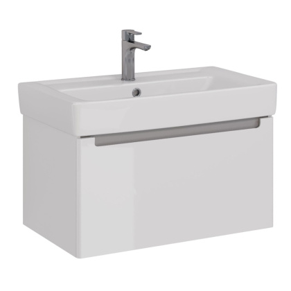 Тумба Lemark BUNO MINI 80см под 1 раковину, подвесная,1 ящик, цвет корпуса, фасада: Белый глянец