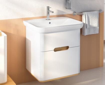 Шкаф  Sento с раковиной, с 2 ящиками, 65 см, с LED подсветкой, цвет матовый белый ( ножки 61069 заказываются отдельно )