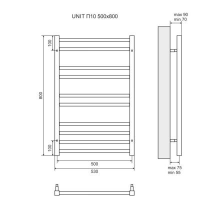 Полотенцесушитель электрический Lemark Unit LM45810EBL П10 500x800, левый/правый, черный Полотенцесушитель электрический Lemark Unit LM45810EBL П10 500x800, левый/правый, черный