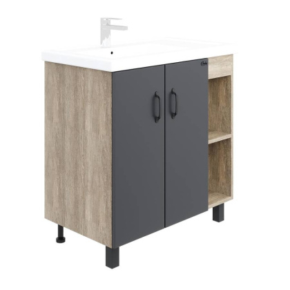 Тумба Onika Тимбер 80 напольная, серая мат./дуб сонома, правая (ум. Фостер 80 Пр.)