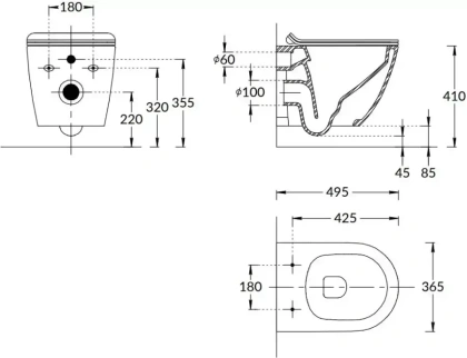 Унитаз SFERA подвесной безободковый с крепежом, белый глянцевый