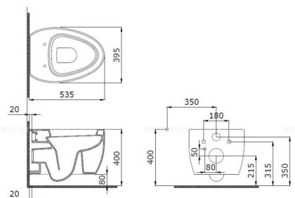 Унитаз подвесной Etna, 535*395, мат.серый 1116-006-0129, шт