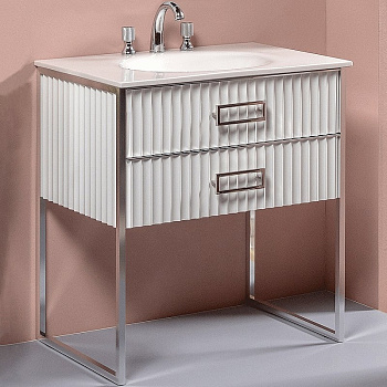 Тумба MONACO 80см h84см белая глянец + хром под раковину моноблок 866-080-WCR Boheme