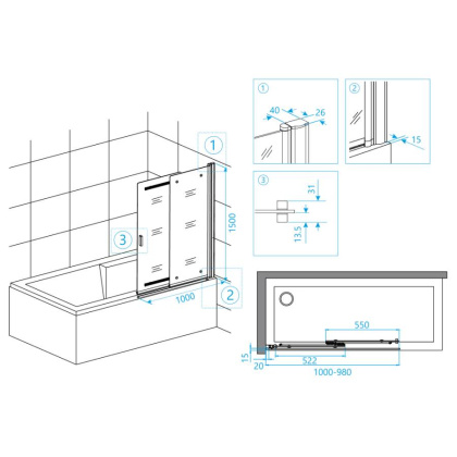 Шторка на ванну RGW Screens SC-44 100x150 профиль Хром стекло прозрачное