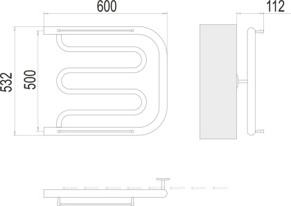 Полотенцесушитель Terminus Фокстрот 1" БШ 500х600 Полотенцесушитель Terminus Фокстрот 1" БШ 500х600