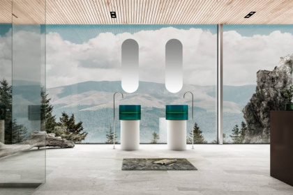 Раковина отдельностоящая прозрачная ABBER Kristall AT2701White-Aquamarin белый/бирюзовый