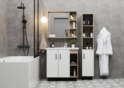 Шкаф-зеркало Onika Тимбер 70 дуб сонома, универсальный Шкаф-зеркало Onika Тимбер 70 дуб сонома, универсальный