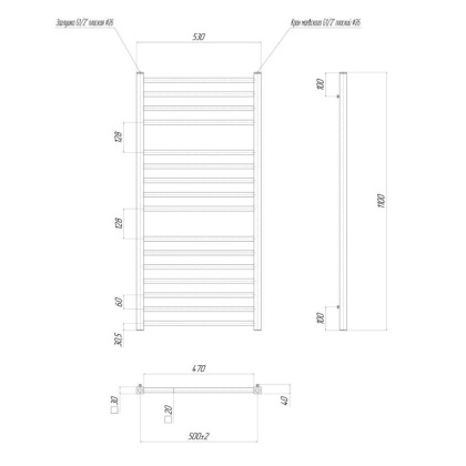Полотенцесушитель электрический Lemark Unit LM45116E П16 500x1100, левый/правый Полотенцесушитель электрический Lemark Unit LM45116E П16 500x1100, левый/правый