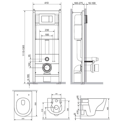 DX77.IS10151.1700 Инсталляция с клавишей глянец. Хром с подвесным унитазом Jupiter безободк с сид м/лифт