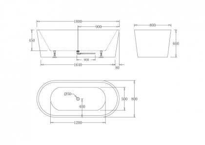Акриловая ванна без перелива BELBAGNO BB71-1800-W0, 1800x800x600 Акриловая ванна без перелива BELBAGNO BB71-1800-W0, 1800x800x600
