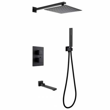 Душевая система ABBER Daheim AF8250B скрытого монтажа с изливом, термостат, черная матовая Душевая система ABBER Daheim AF8250B скрытого монтажа с изливом, термостат, черная матовая