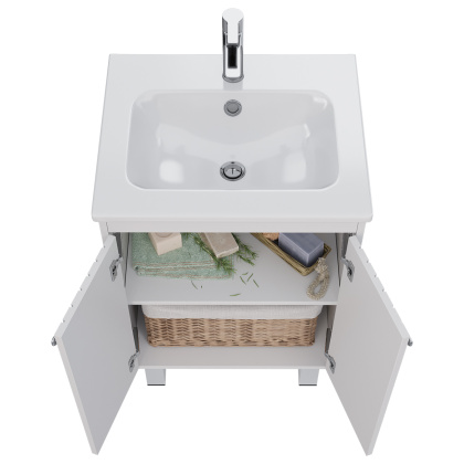 Тумба Lemark ROMANCE 60см под 1 раковину, подвесная/напольная, 2-х дверная, цвет корпуса, фасада: Белый глянец