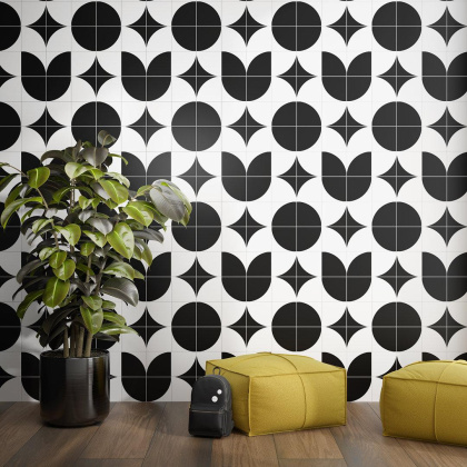 Керамический декор AZ\A010\5009 Теорема черный, белый (20см*20см*6,9мм) (10шт/0,4м2) Теорема 3, шт.