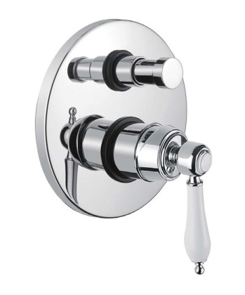 APHRODITE-VDIM2-03/24-Bi Встраиваемый однорычажный смеситель для душа с переключателем, исполнение золото 24 карат, ручки белые APHRODITE-VDIM2-03/24-Bi Встраиваемый однорычажный смеситель для душа с переключателем, исполнение золото 24 карат, ручки белые