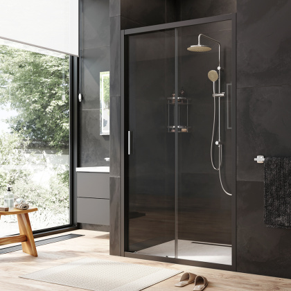 W90G-110-1-195BT Gem Solo Дверь душевая 110х195, стекло прозрачное, профиль Черный матовый