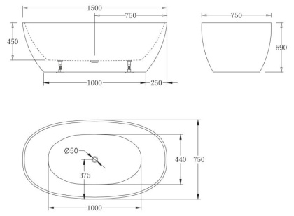 Акриловая ванна без перелива BELBAGNO BB81-1500-W0 Акриловая ванна без перелива BELBAGNO BB81-1500-W0