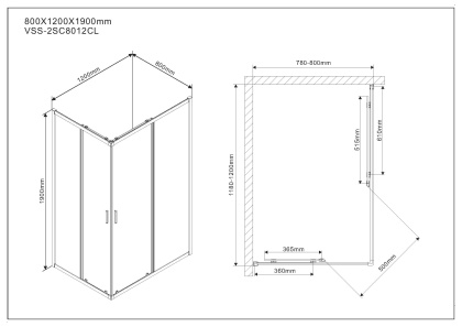 Душевой уголок Scala VSS-2SC8012CL, 1200*800, хром, стекло прозрачное