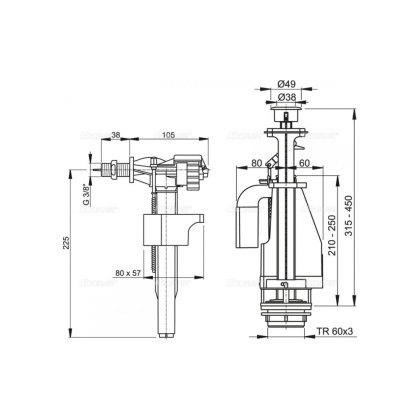 Выпускной комплект с двойной кнопкой, впускной механизм  Выпускной комплект с двойной кнопкой, впускной механизм