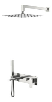 Смеситель встроенный + верхний+ ручной душ Qubic Brushed Nickel Смеситель встроенный + верхний+ ручной душ Qubic Brushed Nickel