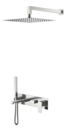 Смеситель встроенный + верхний+ ручной душ Qubic Brushed Nickel Смеситель встроенный + верхний+ ручной душ Qubic Brushed Nickel