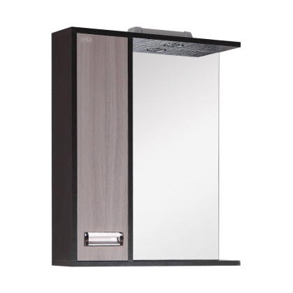 Шкаф-зеркало Onika Гамма 58 ясень шимо/венге, левый, с подсветкой Шкаф-зеркало Onika Гамма 58 ясень шимо/венге, левый, с подсветкой