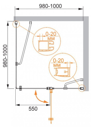 ELENA-W-A-12-90-P-Cr-L Душевой уголок