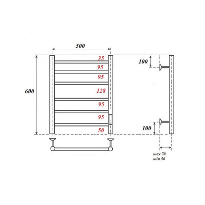 Полотенцесушитель электрический Point Аврора PN10856B П6 500x600 диммер справа, черный Полотенцесушитель электрический Point Аврора PN10856B П6 500x600 диммер справа, черный