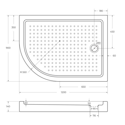 Акриловый поддон CEZARES TRAY-A-RH-120/100-550-15-W-L