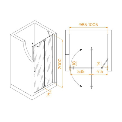 Душевая дверь 100*200 RGW HO-014-Gr Серый/Прозрачное/8 мм (EasyClean)