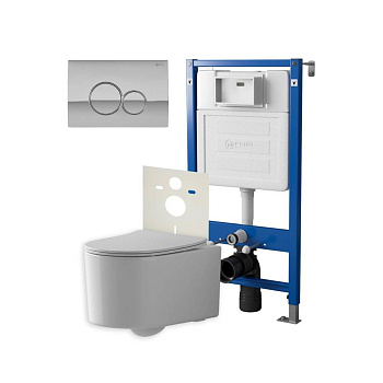 Сет: Система инсталляции Point Элемент для подвесного унитаза PN45120 + Клавиша смыва для инсталляции Point Виктория, хром, PN44061C + Унитаз подвесной Point Веста безободковый, белый, сиденье дюропласт, микролифт, быстросъем. PN41701