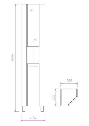 Пенал Onika Дюна 30 напольный, белый, правый, угловой, с зеркалом Пенал Onika Дюна 30 напольный, белый, правый, угловой, с зеркалом
