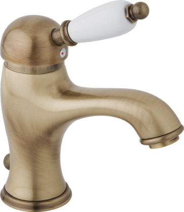 ELITE-LSM1-03/24-Bi Смеситель для раковины однорычажный с донным клапаном, золото, ручка белая