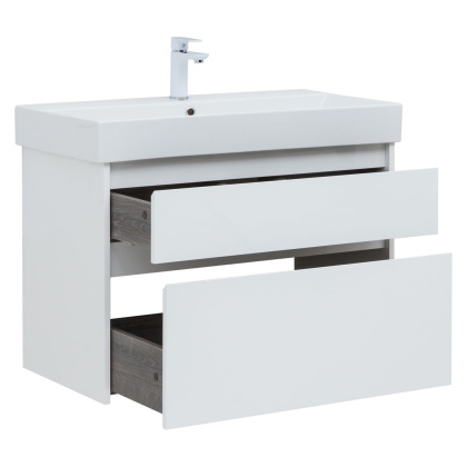 Тумба под раковину Aquanet Nova Lite 85 белый глянец, 2 ящика