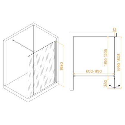 Душевая перегородка RGW WA-051B (WA-010B + Z-071B), 351005123-14