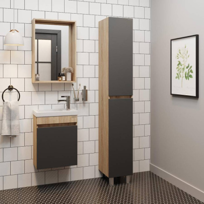 Пенал Onika Милтон 30 напольный, серый/дуб сонома, универсальный Пенал Onika Милтон 30 напольный, серый/дуб сонома, универсальный